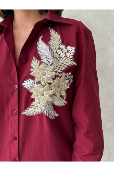 TP Floral Detailed Shirt - Burgundy