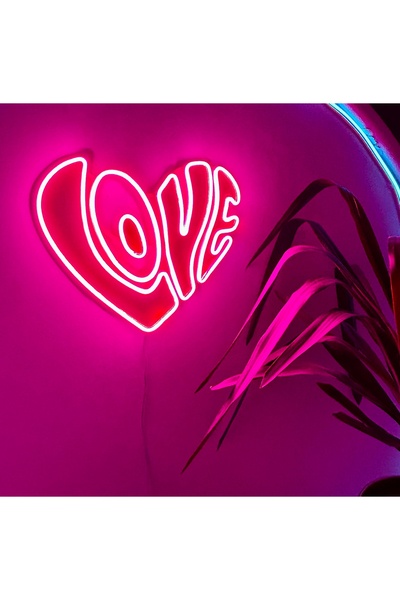 BACK Love Yazısı Kalp Figürlü Neon Dekoratif Duvar Aydınlatması KalpNeon Duva...