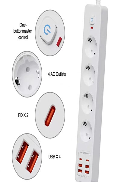 Kanonik Education Thermal Surge Protected 4-Outlet Sockets, 4X Usb, 2X Type-C...