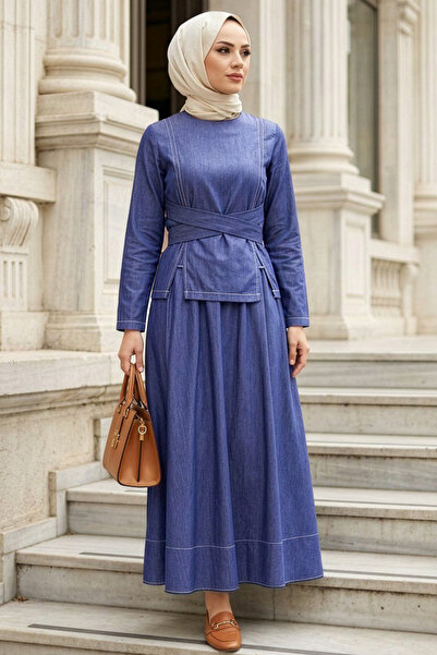 N.S NEVA STYLE Μπλε ναυτικό τζιν τεσσέττουρ με φούστα, σετ δύο τεμαχίων 6288L