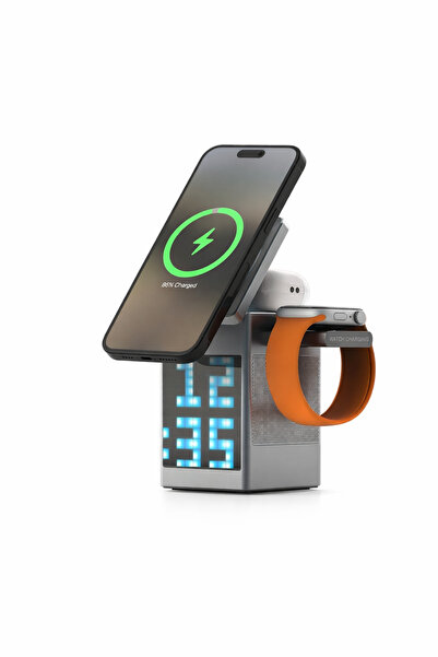 ROAK Stație de Încărcare Wireless 6 în 1, Încărcare Rapidă 15W, Ceas cu Alarm...