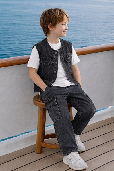 connemara Set vestă și pantaloni cargo din denim pentru copii – Croială confo...