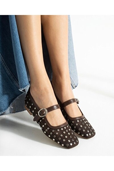 RMY SHOES Brown Studded Buckle Ballerinas, Daily Comfortable and Stylish