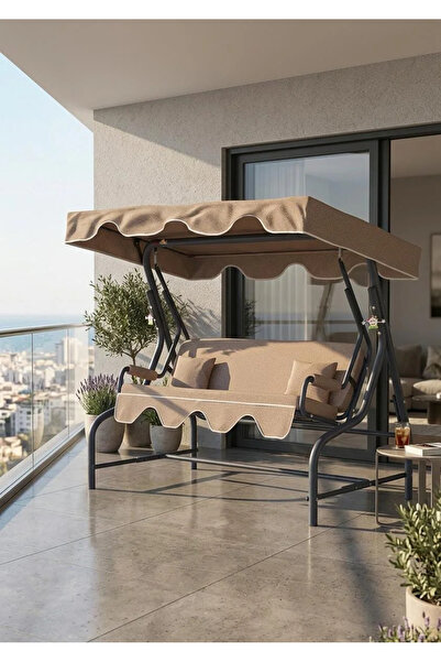 Yekta Home Bahçe Salıncağı 3 Kişilik Kalın Demirli Sağlam Salıncak Minderli Urla