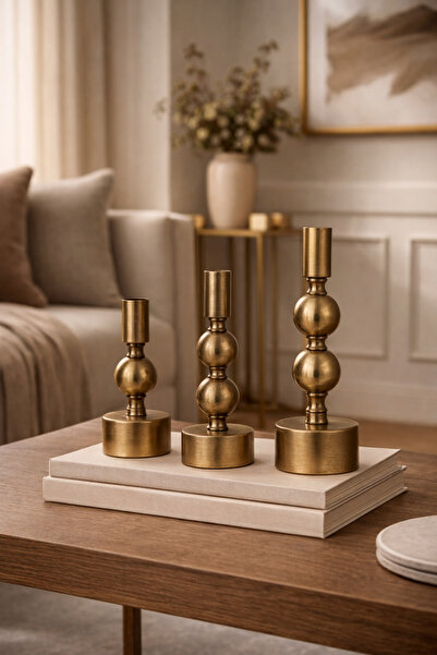 EvLight Nora 3’Lü Eskitme Metal Şamdan Mumluk