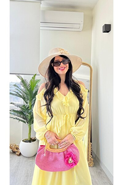 modadagiyim Ruffled Flounce Tie-Up Shoulder Window Detail Chiffon Lined Very ...