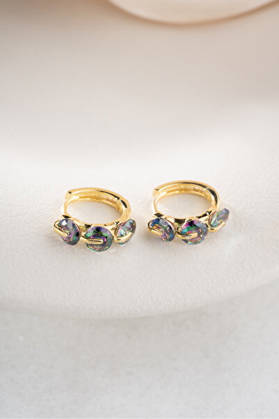 Zundesilver أقراط دائرية من حجر التوباز الميستيك ذهبية اللون مقاس 15 ملم