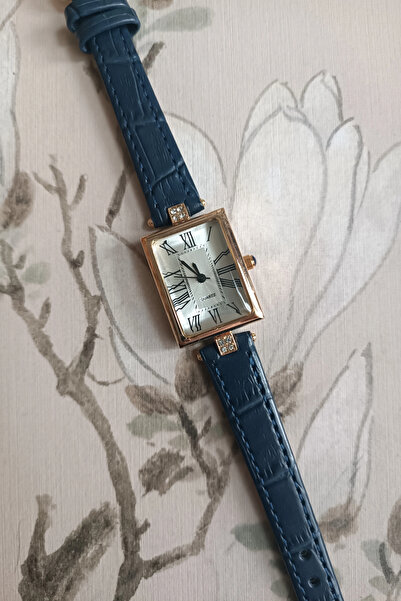 MİLABELLA Lavinya Premium Waterproof Navy Blue Crocodile Leather Strap Gold S...