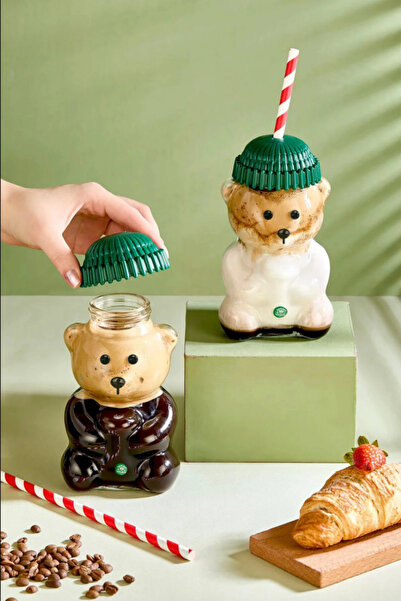 CUUS CASE كوب PET فاخر على شكل دب لطيف مع شفاطة، خالٍ من مادة BPA، ومناسب للا...