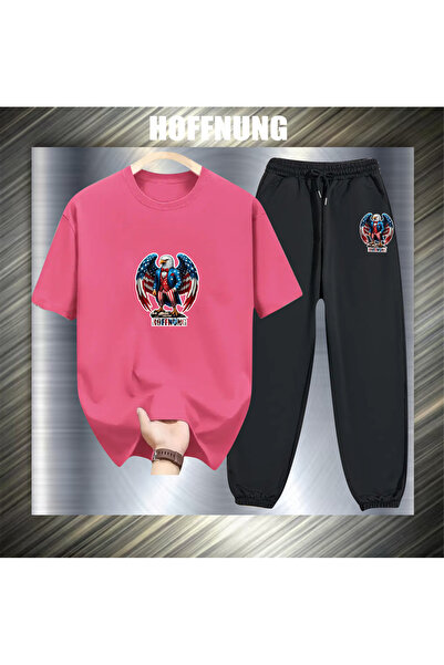 HOFFNUNG Set casual unisex cu mânecă scurtă, cu imprimeu vultur american, pen...