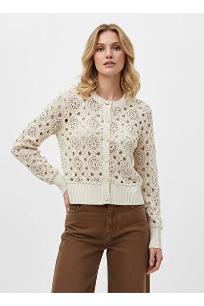 Park Karon Cardigan de damă cu detalii croșetate, cu guler rotund, HI0004