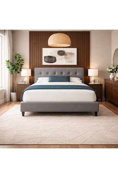 BedBoss Grey Fabric Upholstered Bed with Hydraulic Storage