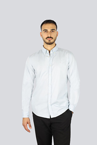 BOSS Men's Slim Fit Cotton Logo Printed Long Sleeve Light Blue Shirt 50556076...