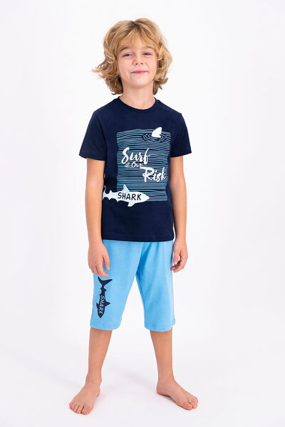 ROLY POLY طقم شورت مطبوع باللون الأزرق الداكن للأولاد - Rp2322-c