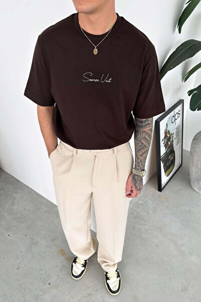 HAFKAGİYİM Коричнева вишита футболка вільного крою