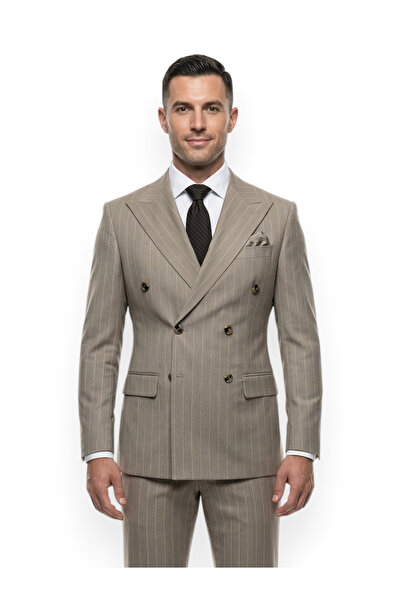 HERMOSE Signature |   Cream Colored Striped Double-Breasted Suit