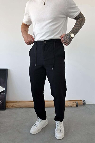 HAFKAGİYİM Black Premium Regular Linen Trousers