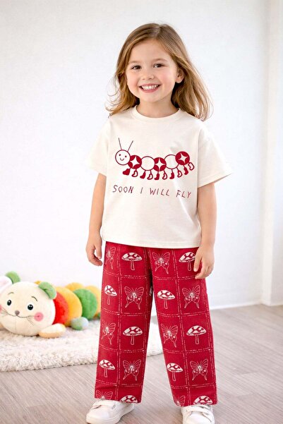 Monila Tricou din bumbac cu imprimeu Caterpillar pentru fete și set de pantal...