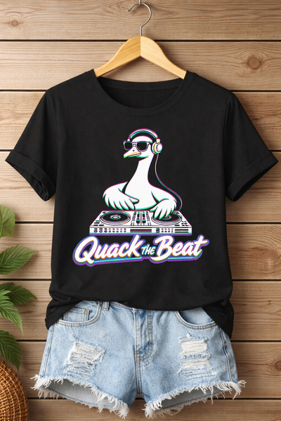 Oceanwear Fun Duck Dj Printed Crew Neck Short Sleeve Unisex Plain Black Tshirt