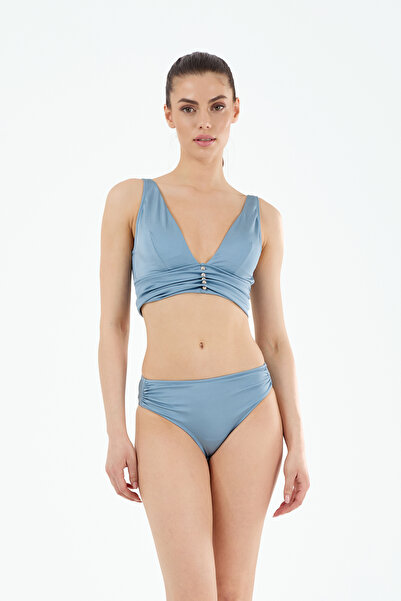 Louren Women's Blue Flat Bead Accessory Detachable Thin Covered Triangle Biki...