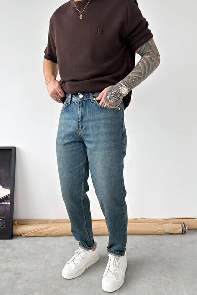 HAFKAGİYİM Pantaloni boyfriend albaștri vintage cu degrade delicat