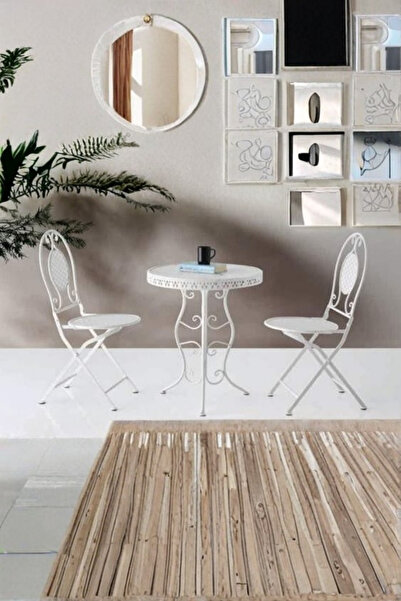 Savita Home Beyaz Ferforje Bistro Masa Seti 70 cm Yuvarlak Balkon Bahçe Kafe ...