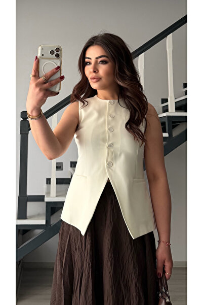 Oslove Ecru 5 Button Double Crepe Vest