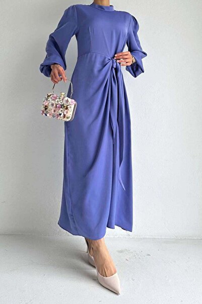 MELEK ARAZ Side Gathered Dress with Elastic Sleeves - Lilac