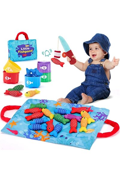 sallma Set de pescuit magnetic Little Fishpond cu bete si pesti colorati, joc...