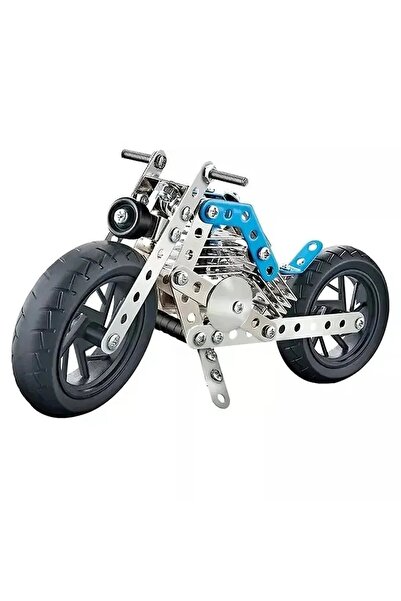SARALMA Blue and silver motorcycle metal construction set, develops creativity