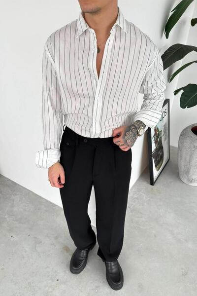 HAFKAGİYİM White Striped Relaxed Shirt
