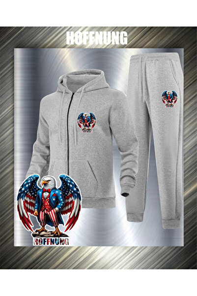 HOFFNUNG Unisex Casual Tracksuit Set Usa Eagle Outdoor Full Zip