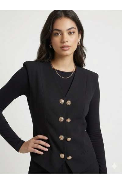 centilmen Fever Women's Vest with Padding and Gold Button Detail 15014