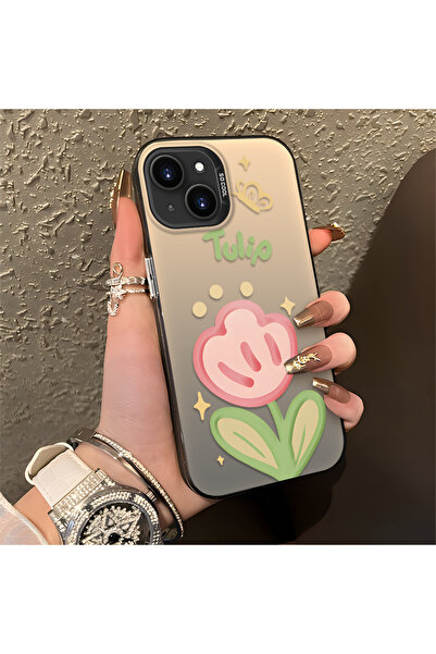 Hontinga iPhone 13 Mini Compatible Flower Pattern Silicone Edge Hard Back Ant...