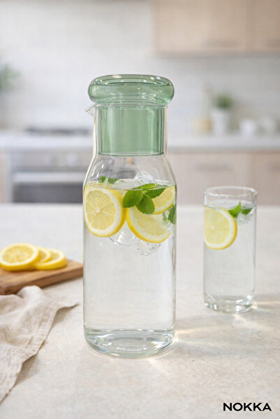 NOKKA Borosilikat Cam Sürahi, Kapaklı Cam Karaf Su Şişesi Şeffaf Sürahi Moder...
