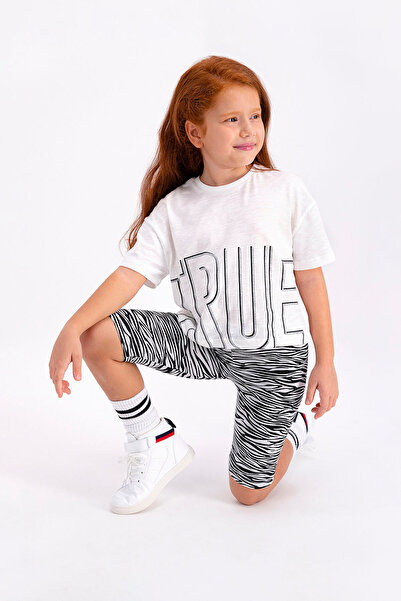 ROLY POLY مجموعة شورت ليغينغ بناتي من روليبولي زيبرا كريمي