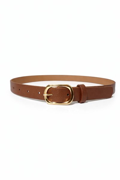 kemer krallığı Women's Tan Thin Belt – Oval Gold Buckle