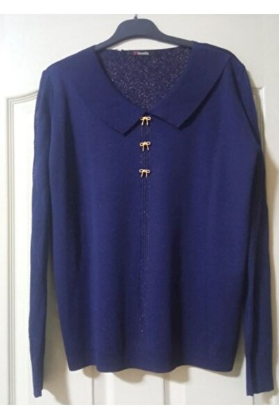 moda rüyası Navy Blue Women's Blouse with Bow Accessories and Openwork Sleeve...