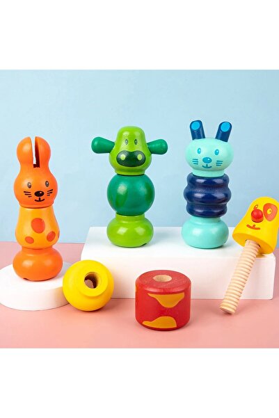 SARALMA Educational set of 4 colorful wooden 'screw man' figurines for childr...