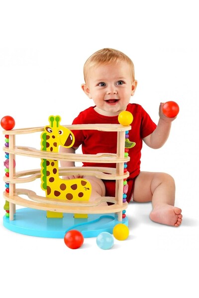 sallma Turn de bile din lemn tip pista spirala cu girafa si labirint de marge...