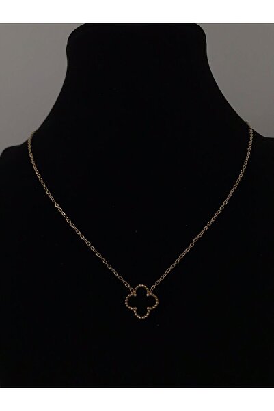 Alışveriş Kasabası Black Steel Zircon Single Clover Necklace