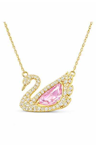 Ricco Jewellery 14 K Altın Kaplama 925 Ayar Gümüş Pembe Kuvars Kuğu Tasarım K...