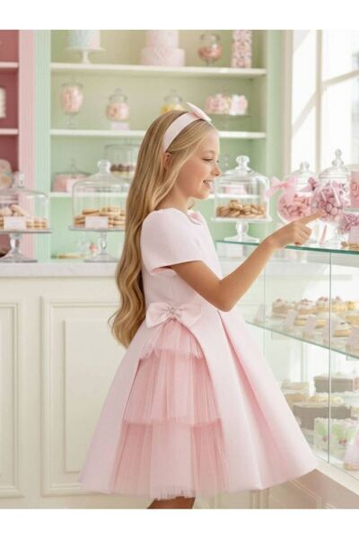 Pamina 3-7 Yaş Kız Çocuk Abiye Elbise Düğün Doğum Günü Modeli Pembe -3 Y
