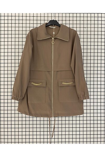 Armine Trend Tensel Fabric Gold Detailed Zippered Lace-Up Jacket-80 Cm-Full Fit