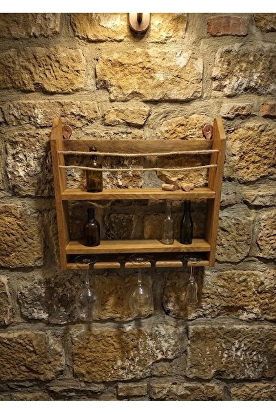 worldofwood Rustik Ahşap Şaraplık ve İçki Barı Standı, Halat Detaylı, Kurulu,...