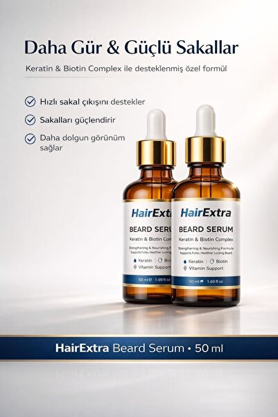 hairextra Sakal Serumu 2’li – Keratin & Biotin Kompleks | Hızlı Uzama & Gürle...
