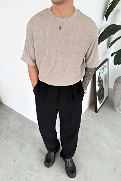 HAFKAGİYİM Stone Corded Basic Relaxed T-Shirt