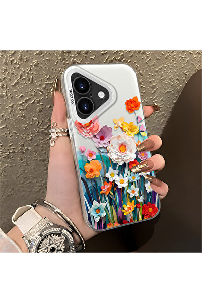 Hontinga iPhone 16 Plus Uyumlu Silikon Kenar Sert Arka Anti Düşme Telefon Kıl...