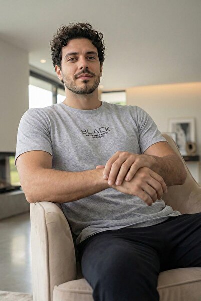 Pijamaevi Urban Silver Black Printed Short Sleeve Cotton Men's Pajamas Set