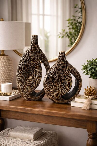 Doremcy مجموعة مزهريات زخرفية مكونة من قطعتين، مزهرية كبيرة الحجم، مزهرية عصر...